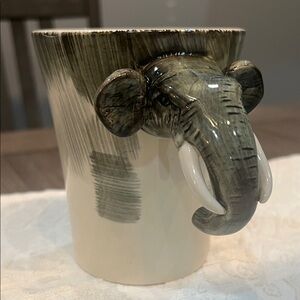 Pier 1 Imports Hand Painted Stoneware Elephant Handled Large Mug